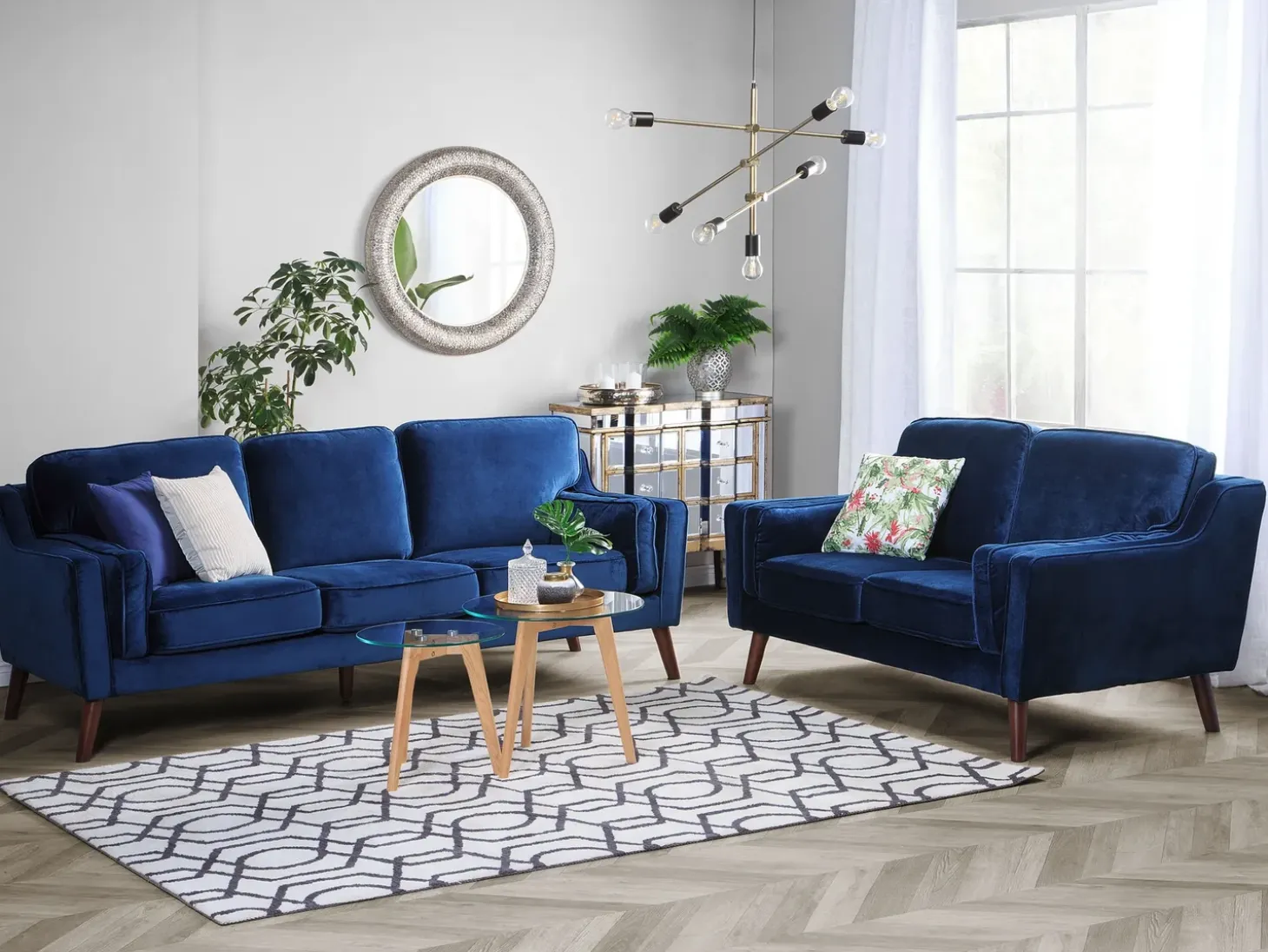 Discount Sofa dla 3 osób LOKKA Welur Granatowy Sofy Tapicerowane|Kolekcje Sof