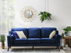 Discount Sofa dla 3 osób LOKKA Welur Granatowy Sofy Tapicerowane|Kolekcje Sof