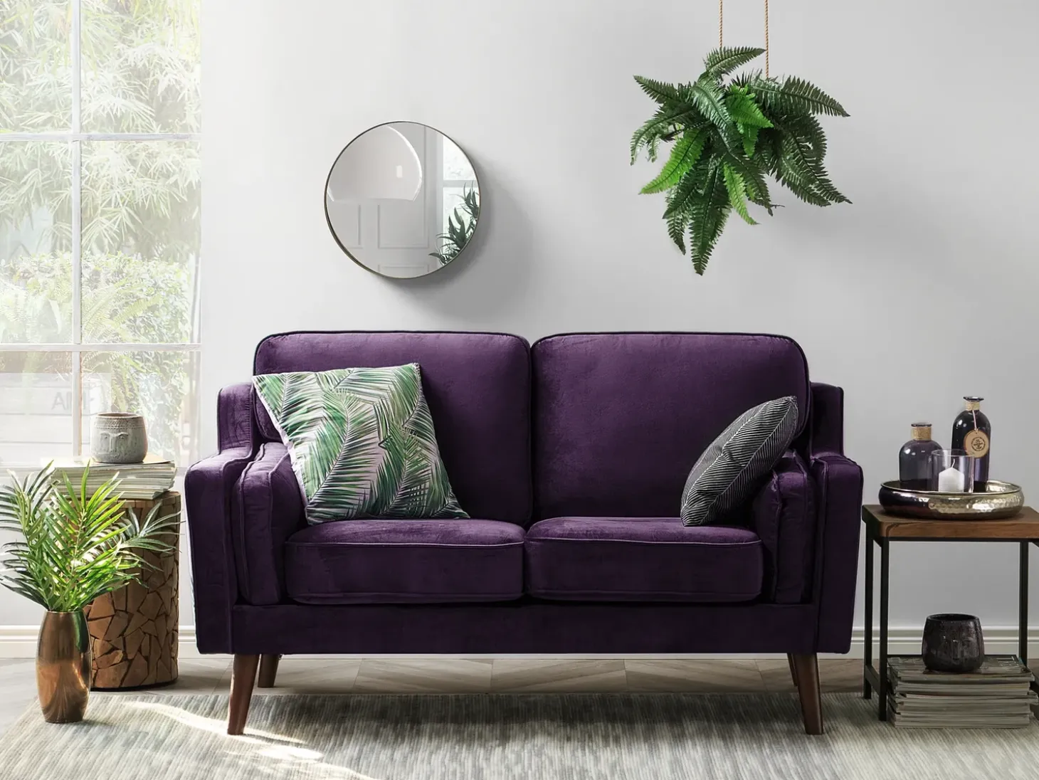 Clearance Sofa dla 2 osób LOKKA Welur Purpurowy Sofy Tapicerowane|Sofy Dwuosobowe