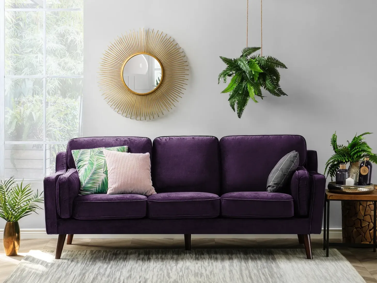 Discount Sofa dla 3 osób LOKKA Welur Purpurowy Sofy Tapicerowane|Kolekcje Sof
