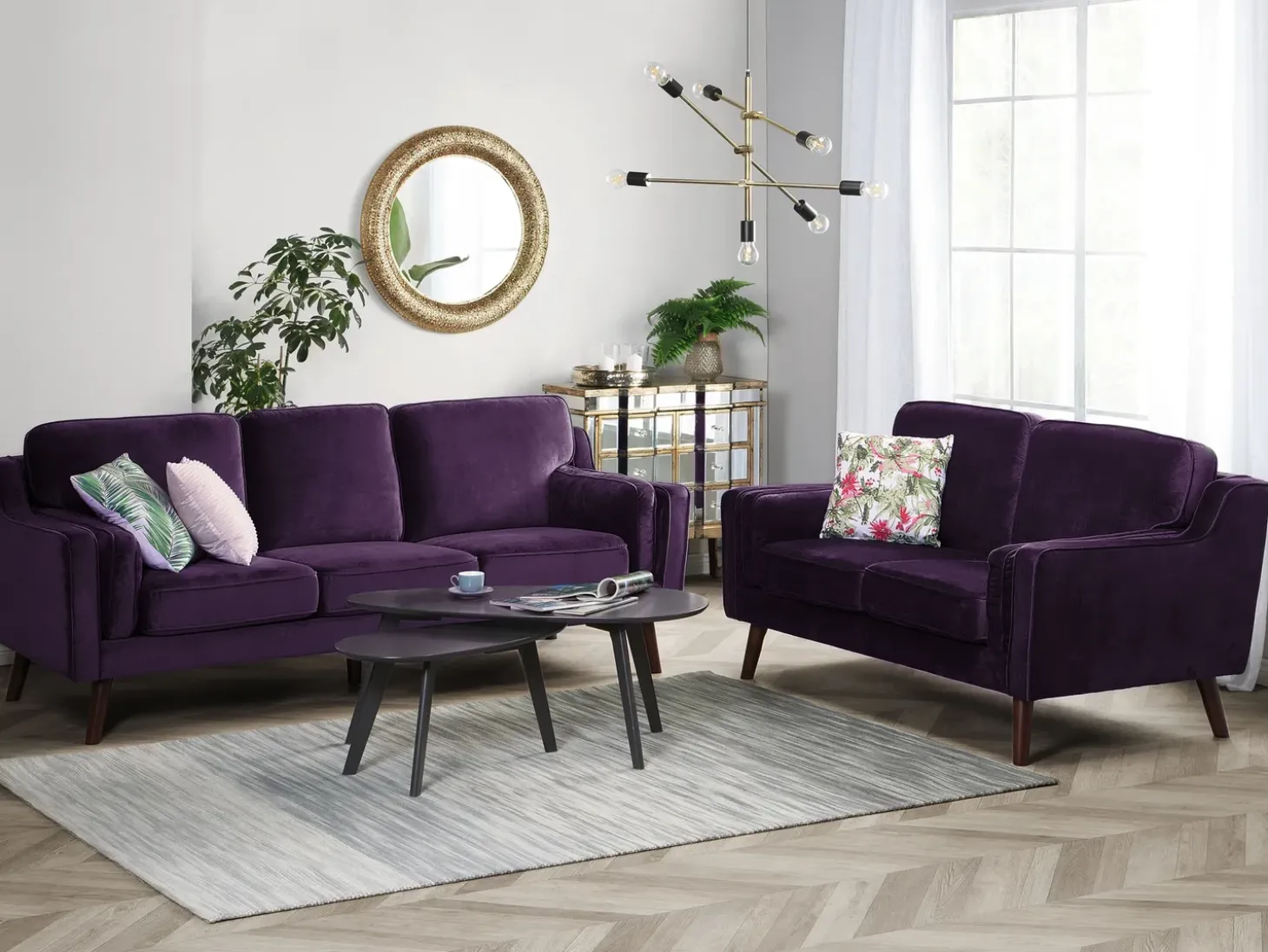Discount Sofa dla 3 osób LOKKA Welur Purpurowy Sofy Tapicerowane|Kolekcje Sof