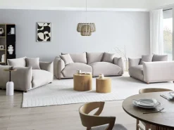 Hot Sofa dla 3 osób LUVOS Welur Beżowoszary Sofy Tapicerowane|Wszystkie Sofy
