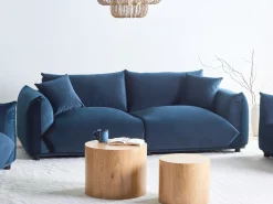 New Sofa dla 3 osób LUVOS Welur Ciemnoniebieski Sofy Tapicerowane|Wszystkie Sofy