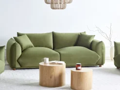 Discount Sofa dla 3 osób LUVOS Welur Zielony Sofy Tapicerowane|Wszystkie Sofy