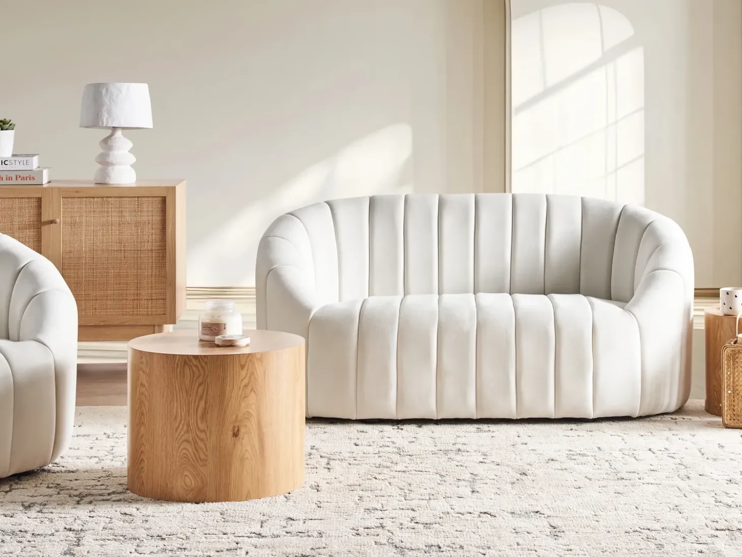Sofa dla 2 osób MALUNG Welur Złamana biel Sofy Tapicerowane|Sofy Dwuosobowe