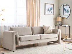 Best Sofa dla 3 osób MAUNU Welur Beżowoszary Sofy Tapicerowane|Wszystkie Sofy