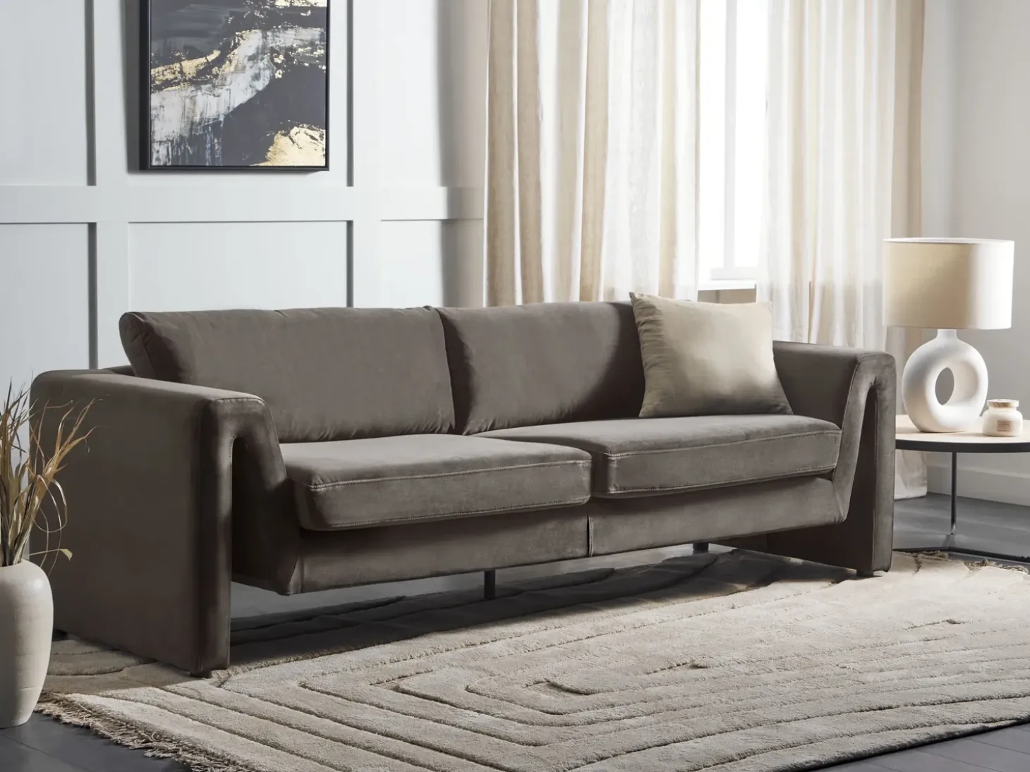 Clearance Sofa dla 3 osób MAUNU Welur Grafitowy Sofy Tapicerowane|Wszystkie Sofy