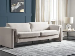 Sale Sofa dla 3 osób MAUNU Welur Jasnobeżowy Sofy Tapicerowane|Wszystkie Sofy