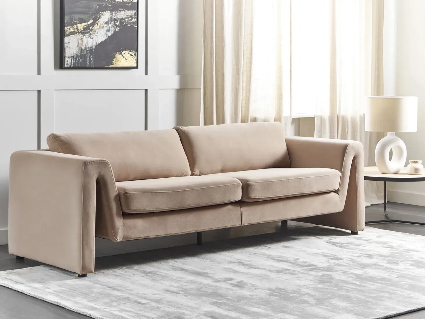 Sofa dla 3 osób MAUNU Welur Piaskowy Sofy Tapicerowane|Wszystkie Sofy