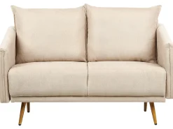 Clearance Sofa dla 2 osób MAURA Welur Beżowy Sofy Tapicerowane|Sofy Dwuosobowe