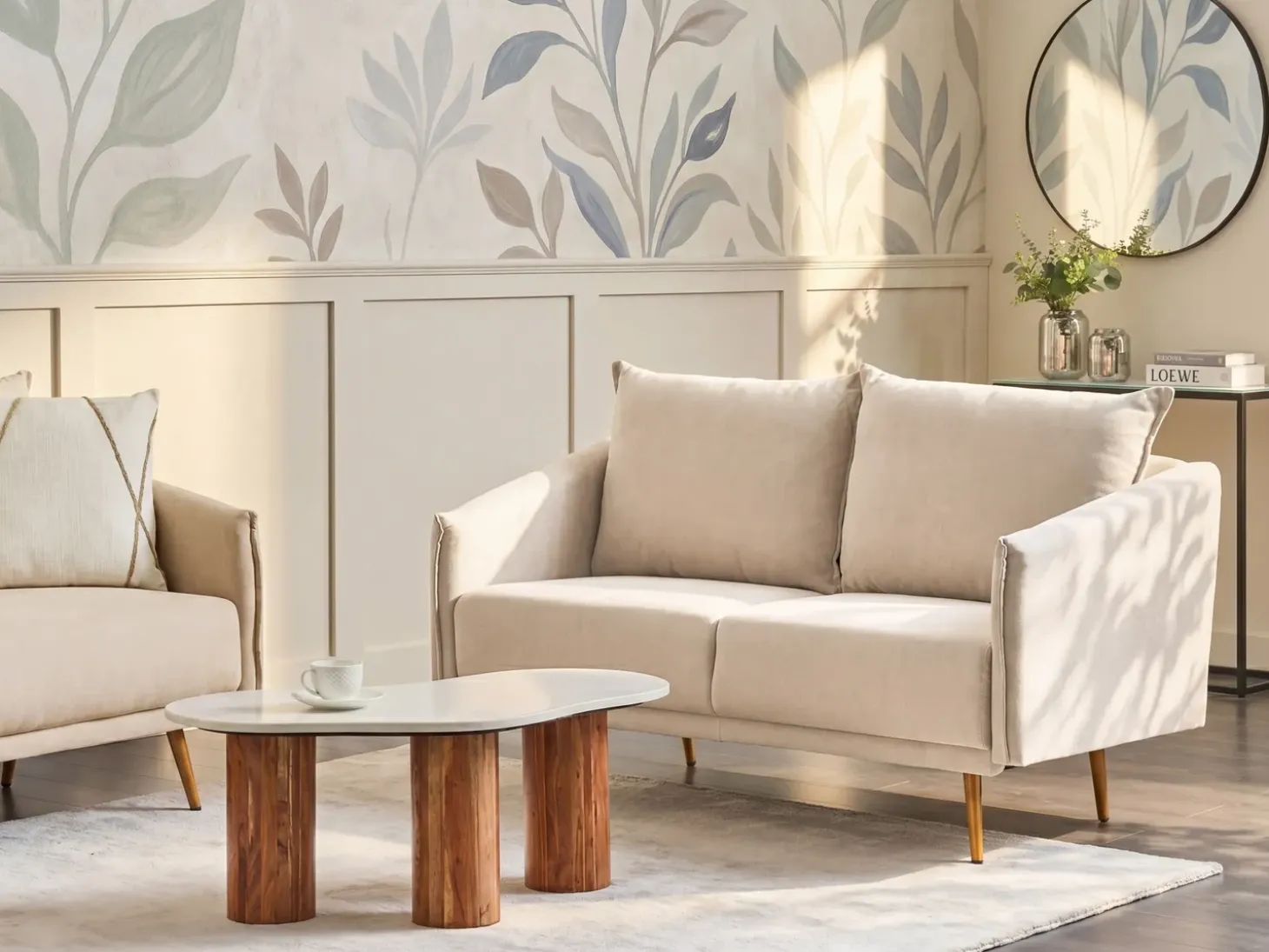 Clearance Sofa dla 2 osób MAURA Welur Beżowy Sofy Tapicerowane|Sofy Dwuosobowe