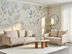 Clearance Sofa dla 2 osób MAURA Welur Beżowy Sofy Tapicerowane|Sofy Dwuosobowe