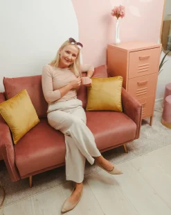 Sale Sofa dla 3 osób MAURA Welur Różowy Sofy Tapicerowane|Kolekcje Sof