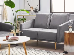 Clearance Sofa dla 2 osób MAURA Welur Szary Sofy Tapicerowane|Sofy Dwuosobowe