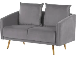 Clearance Sofa dla 2 osób MAURA Welur Szary Sofy Tapicerowane|Sofy Dwuosobowe