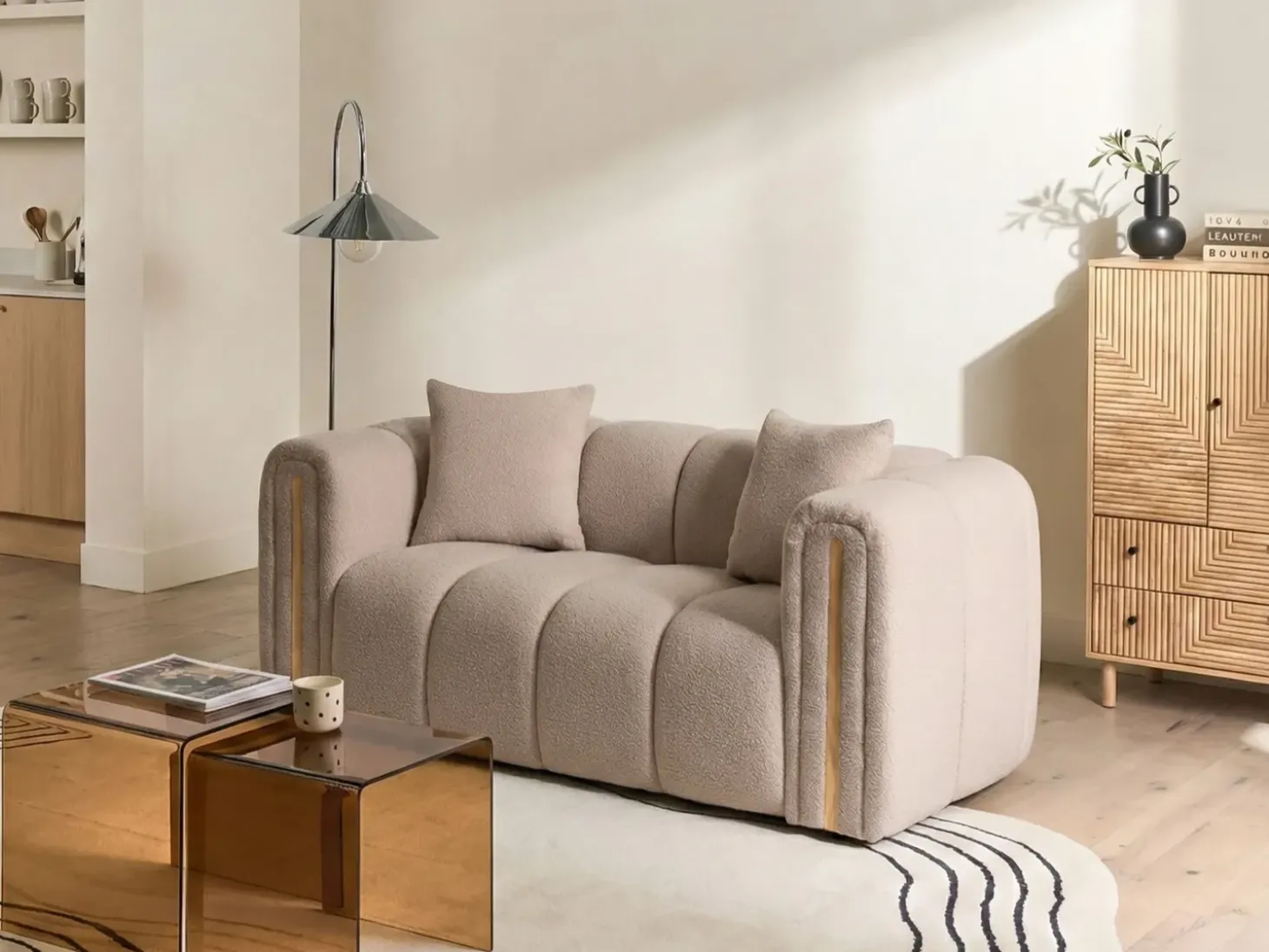 Hot Sofa dla 2 osób MORSIL Boucle Beżowy Sofy Tapicerowane|Sofy Dwuosobowe