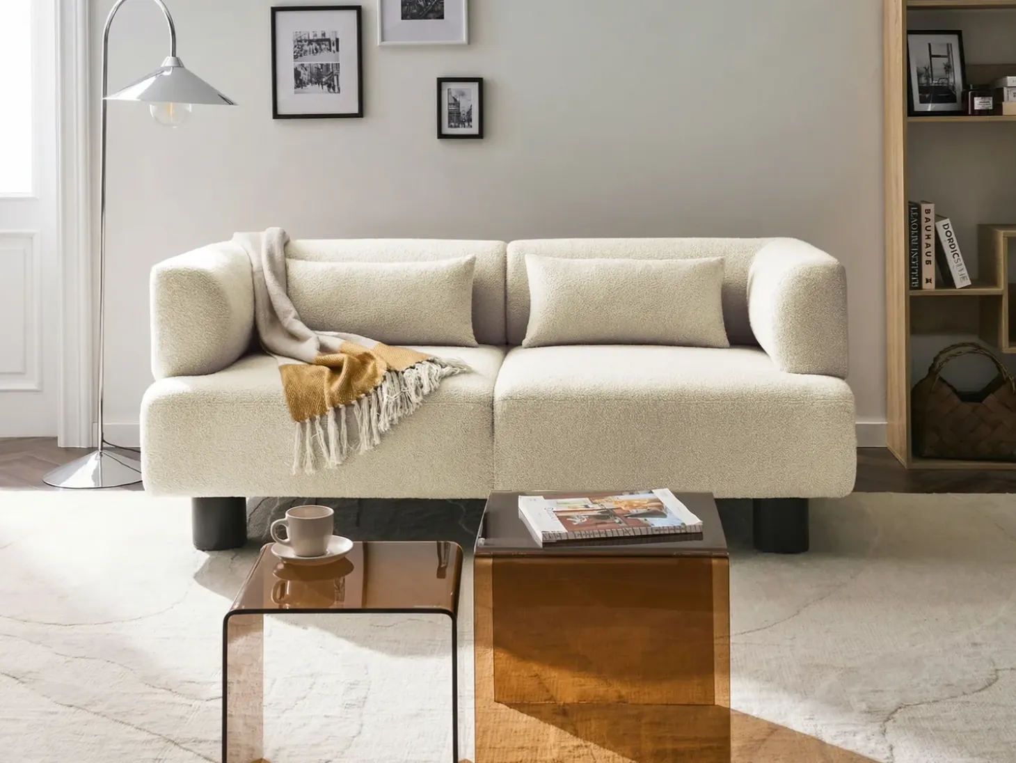 Hot Sofa dla 2 osób MOVIK Boucle Złamana biel Sofy Tapicerowane|Sofy Dwuosobowe