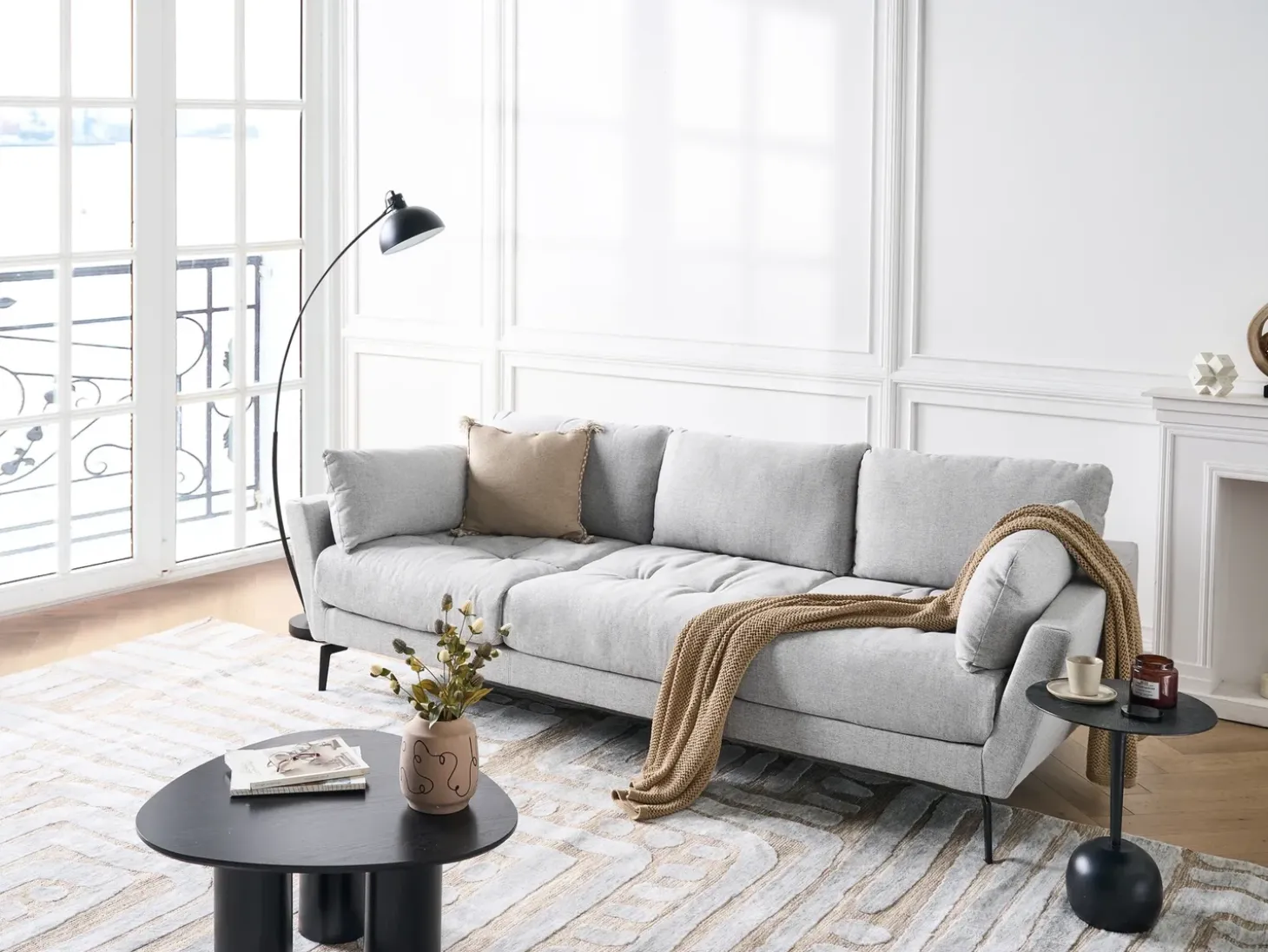 Online Sofa dla 4 osób NENOLA Szary Sofy Tapicerowane|Wszystkie Sofy