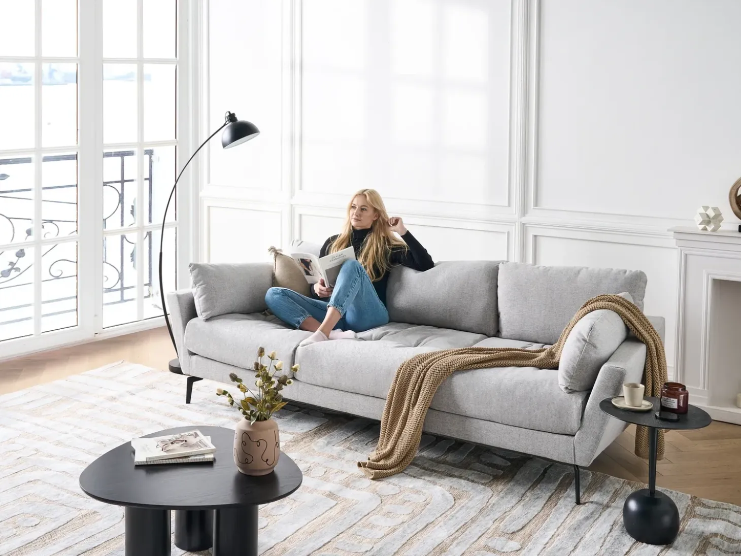 Online Sofa dla 4 osób NENOLA Szary Sofy Tapicerowane|Wszystkie Sofy