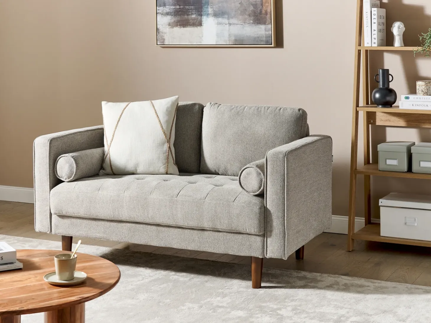 Outlet Sofa dla 2 osób NURMO Beżowoszary Sofy Tapicerowane|Sofy Dwuosobowe