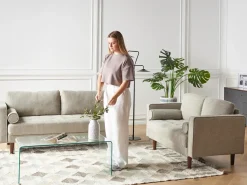 Outlet Sofa dla 2 osób NURMO Beżowoszary Sofy Tapicerowane|Sofy Dwuosobowe