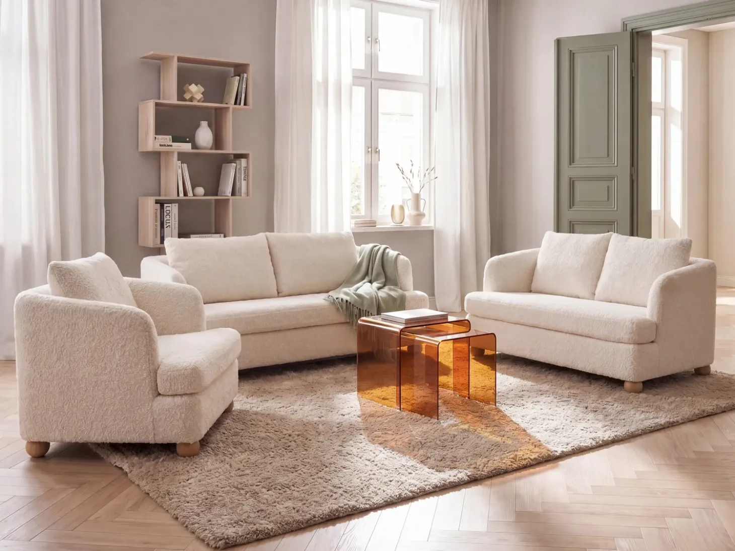 Outlet Sofa dla 3 osób RATTVIK Boucle Złamana biel Sofy Tapicerowane|Kolekcje Sof