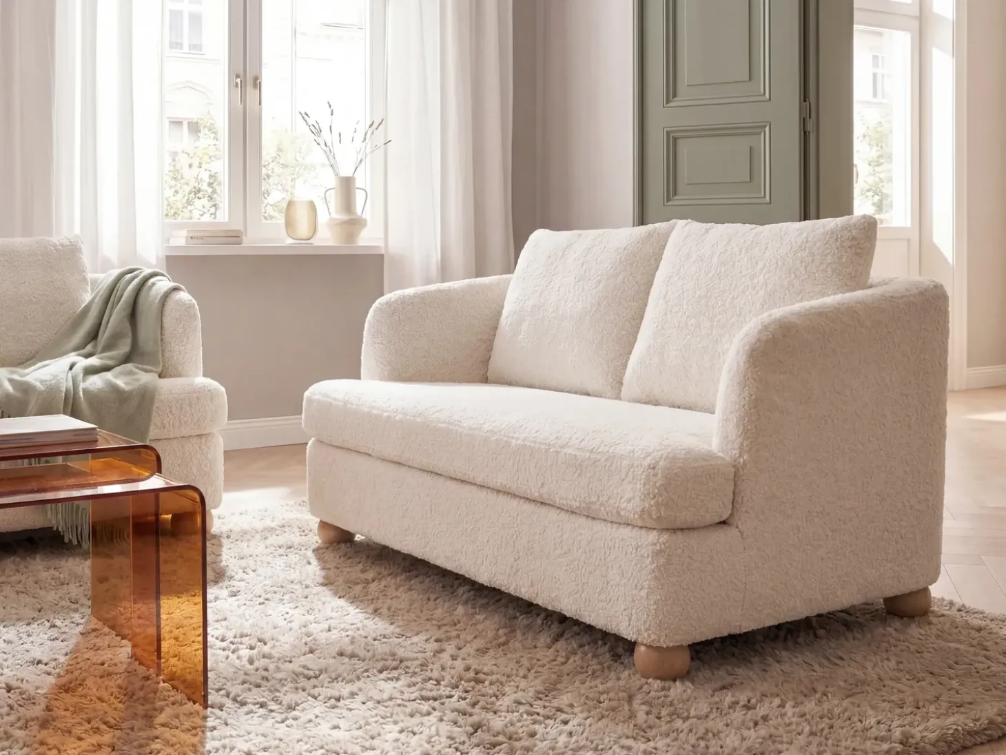 New Sofa dla 2 osób RATTVIK Boucle Złamana biel Sofy Tapicerowane|Sofy Dwuosobowe
