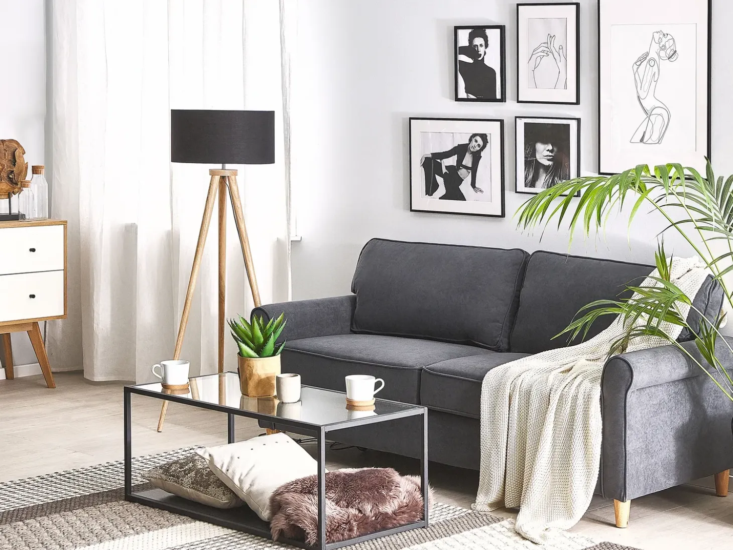Best Sofa dla 3 osób RONNEBY Welur Ciemnoszary Sofy Tapicerowane|Kolekcje Sof