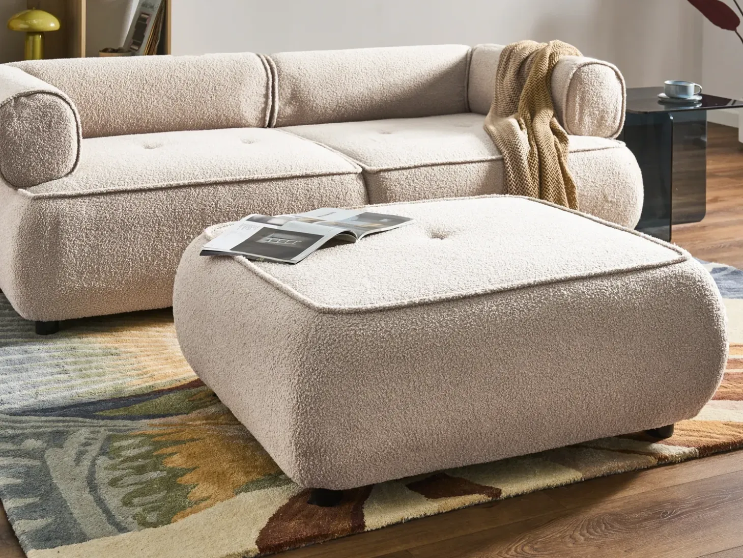 Online Sofa dla 3 osób SALLA Boucle Beżowy z otomaną Sofy Tapicerowane|Kolekcje Sof