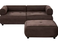 Online Sofa dla 3 osób SALLA Ciemnobrązowy z otomaną Sofy Tapicerowane|Kolekcje Sof