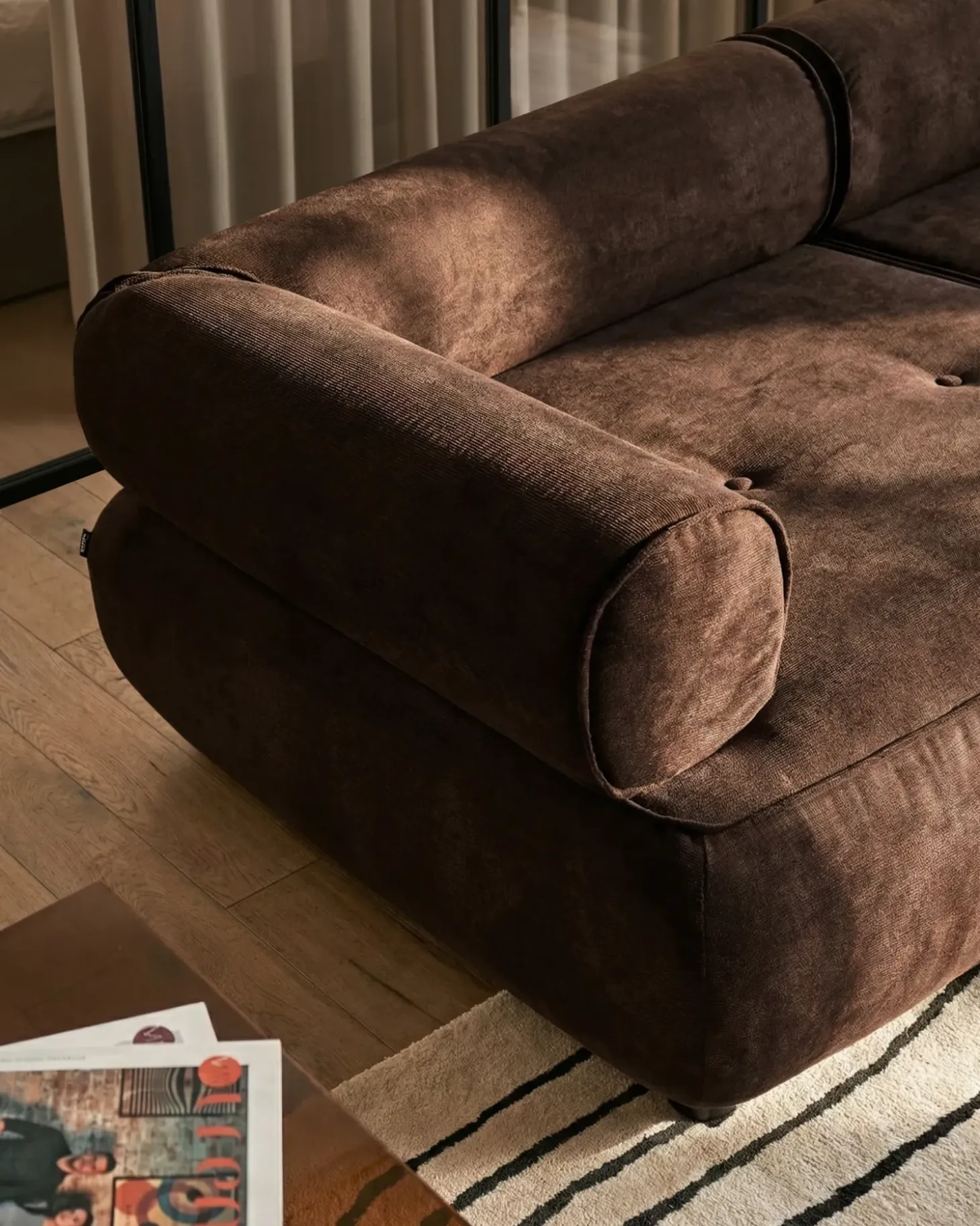 Online Sofa dla 3 osób SALLA Ciemnobrązowy z otomaną Sofy Tapicerowane|Kolekcje Sof