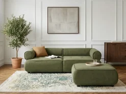 Sale Sofa dla 3 osób SALLA Zielony z otomaną Sofy Tapicerowane|Kolekcje Sof