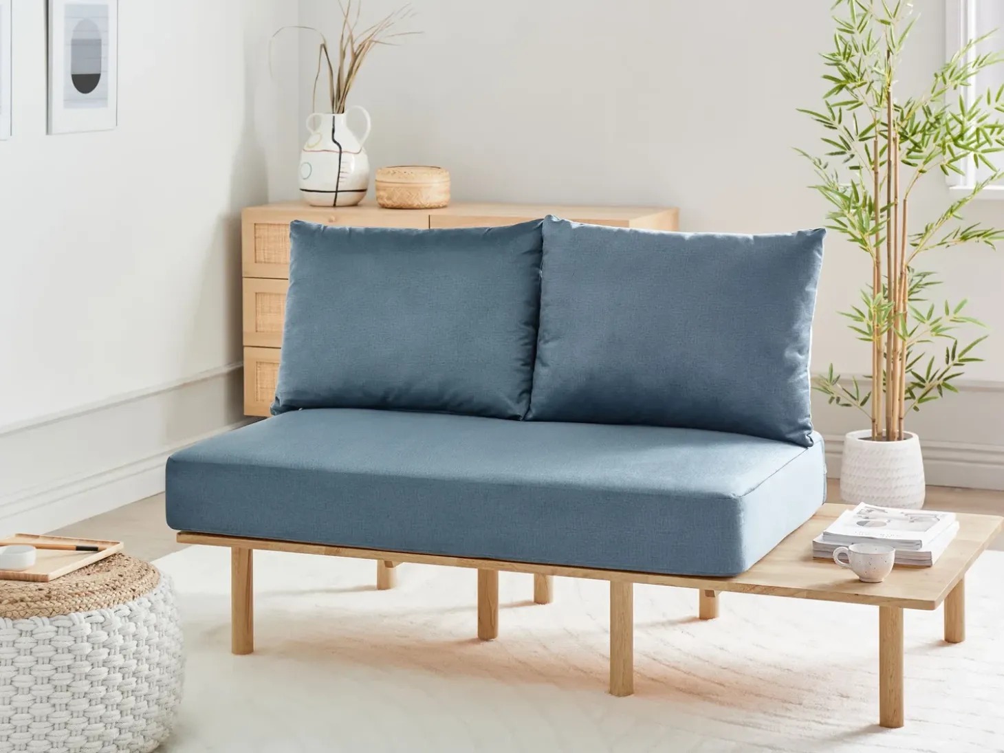 Hot Sofa dla 2 osób SALO Niebieski ze stolikami Sofy Tapicerowane|Sofy Dwuosobowe