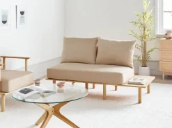 Clearance Sofa dla 2 osób SALO Piaskowy ze stolikami Sofy Tapicerowane|Sofy Dwuosobowe