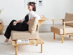 Clearance Sofa dla 2 osób SALO Piaskowy ze stolikami Sofy Tapicerowane|Sofy Dwuosobowe