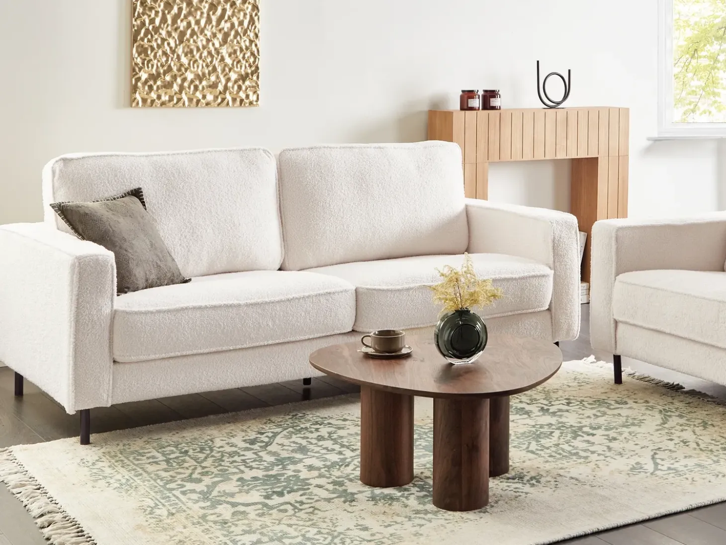 Best Sofa dla 3 osób SAVALEN Boucle Biały Sofy Tapicerowane|Kolekcje Sof
