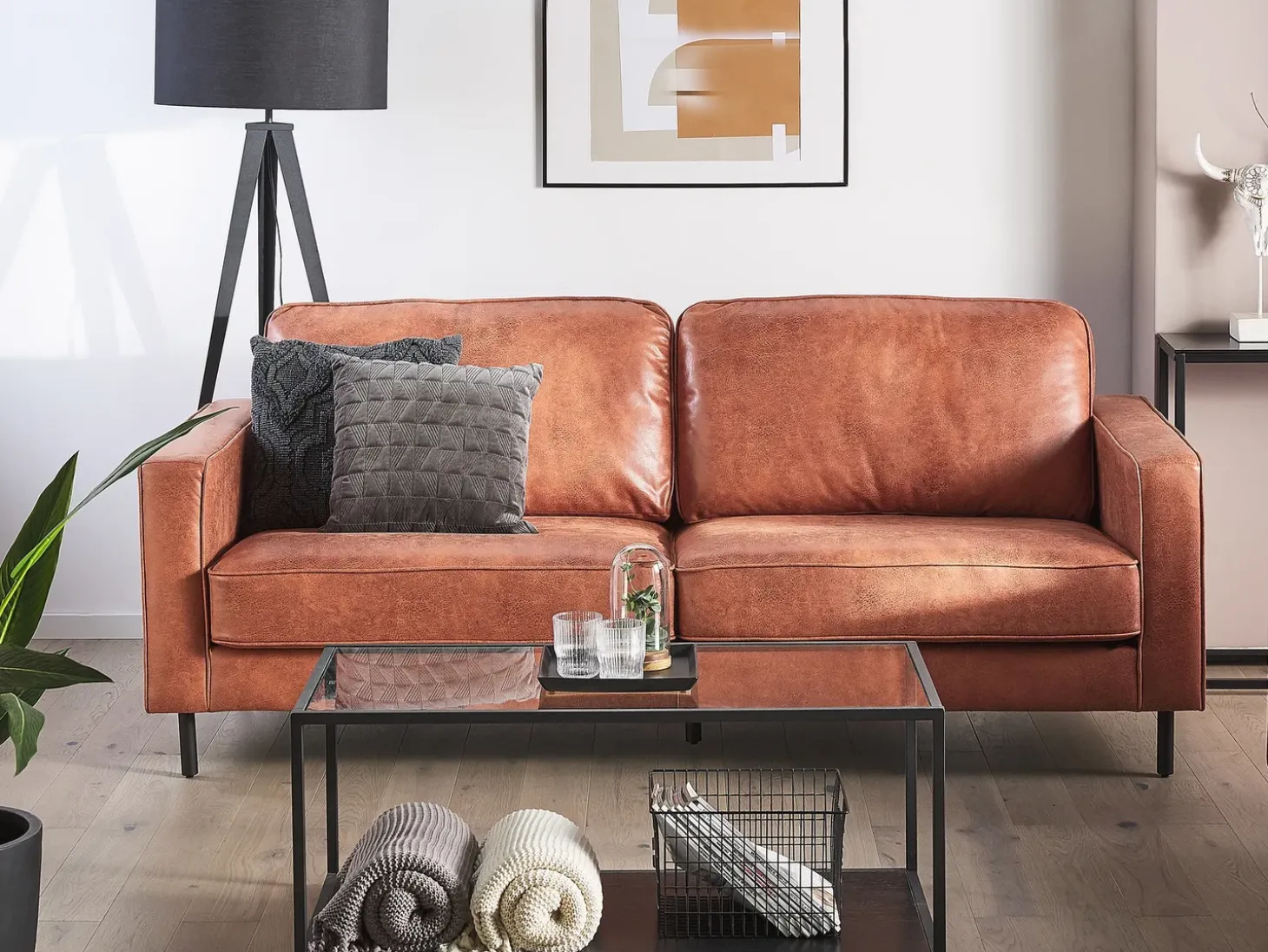 Best Sofa dla 3 osób SAVALEN Ekoskóra Złoty brąz Kolekcje Sof|Sofy Skórzane