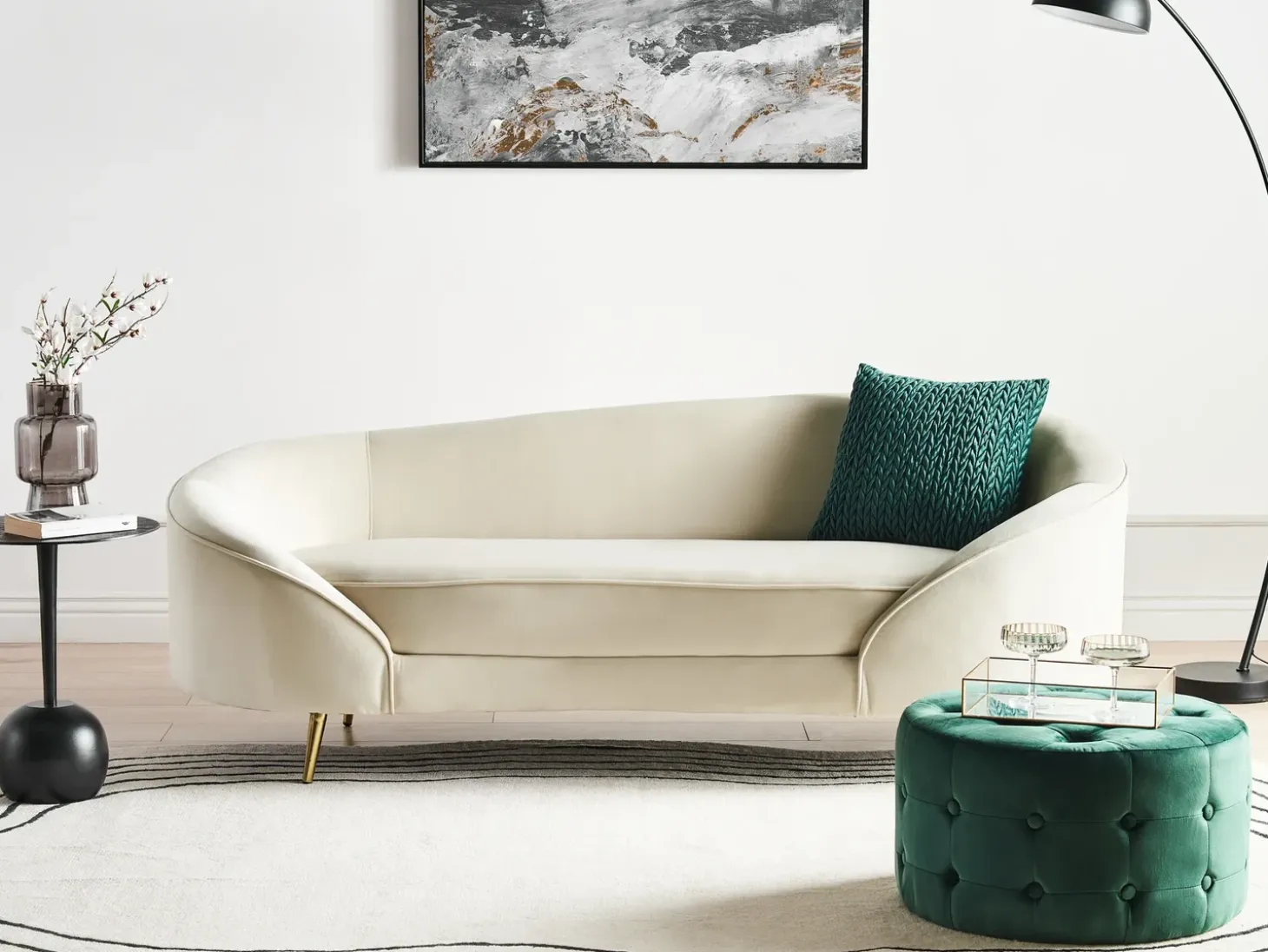 Best Sofa dla 2 osób SAVAR Welur Jasnobeżowy Sofy Tapicerowane|Wszystkie Sofy