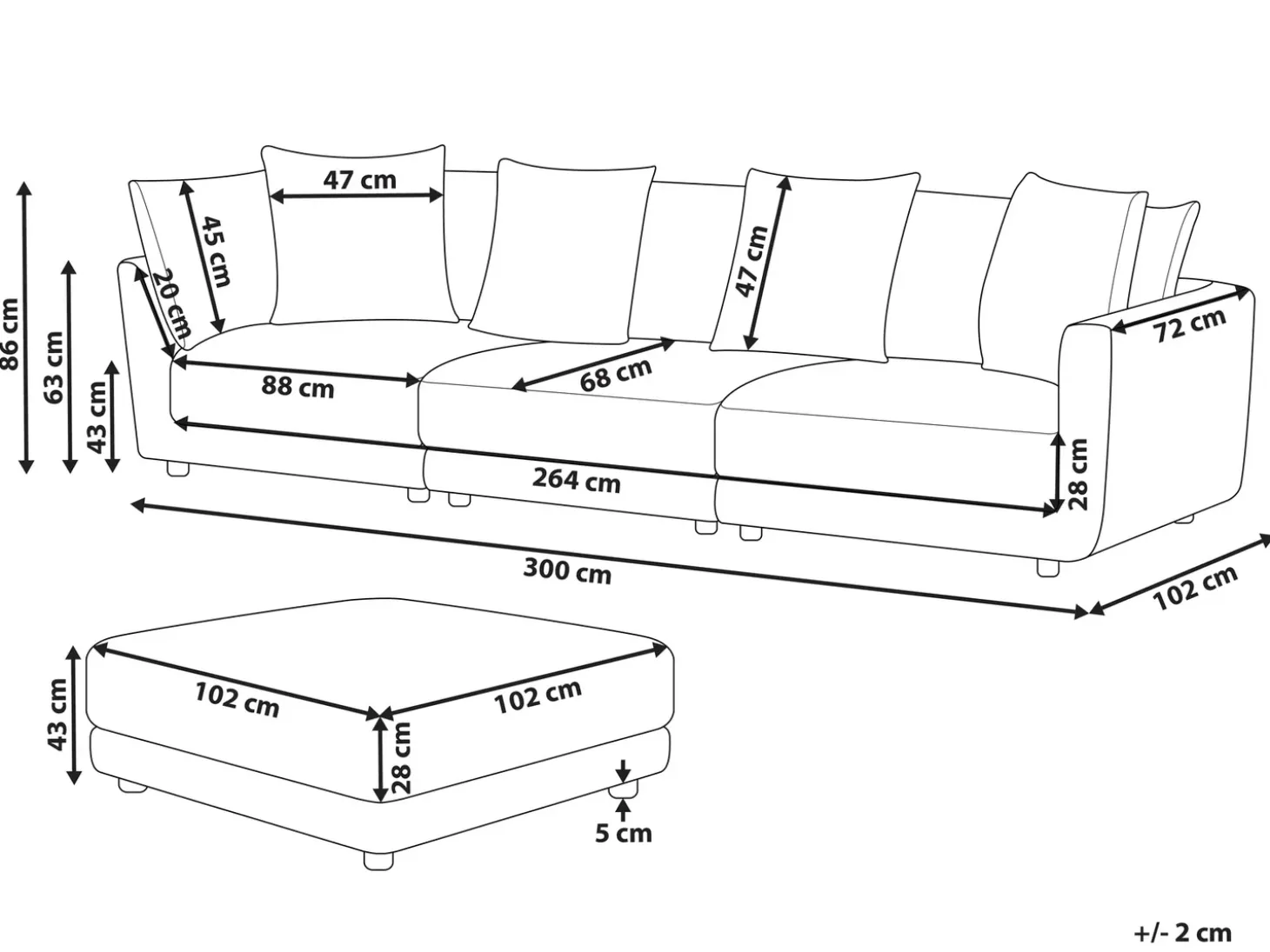 Sofa dla 3 osób SIGTUNA Beżowy z otomaną Sofy Tapicerowane|Kolekcje Sof