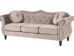 Online Sofa dla 3 osób SKIEN Welur Beżowoszary Sofy Tapicerowane|Kolekcje Sof