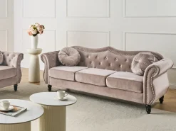 Online Sofa dla 3 osób SKIEN Welur Beżowoszary Sofy Tapicerowane|Kolekcje Sof
