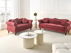 Hot Sofa dla 2 osób SKIEN Welur Bordowy Sofy Tapicerowane|Sofy Dwuosobowe