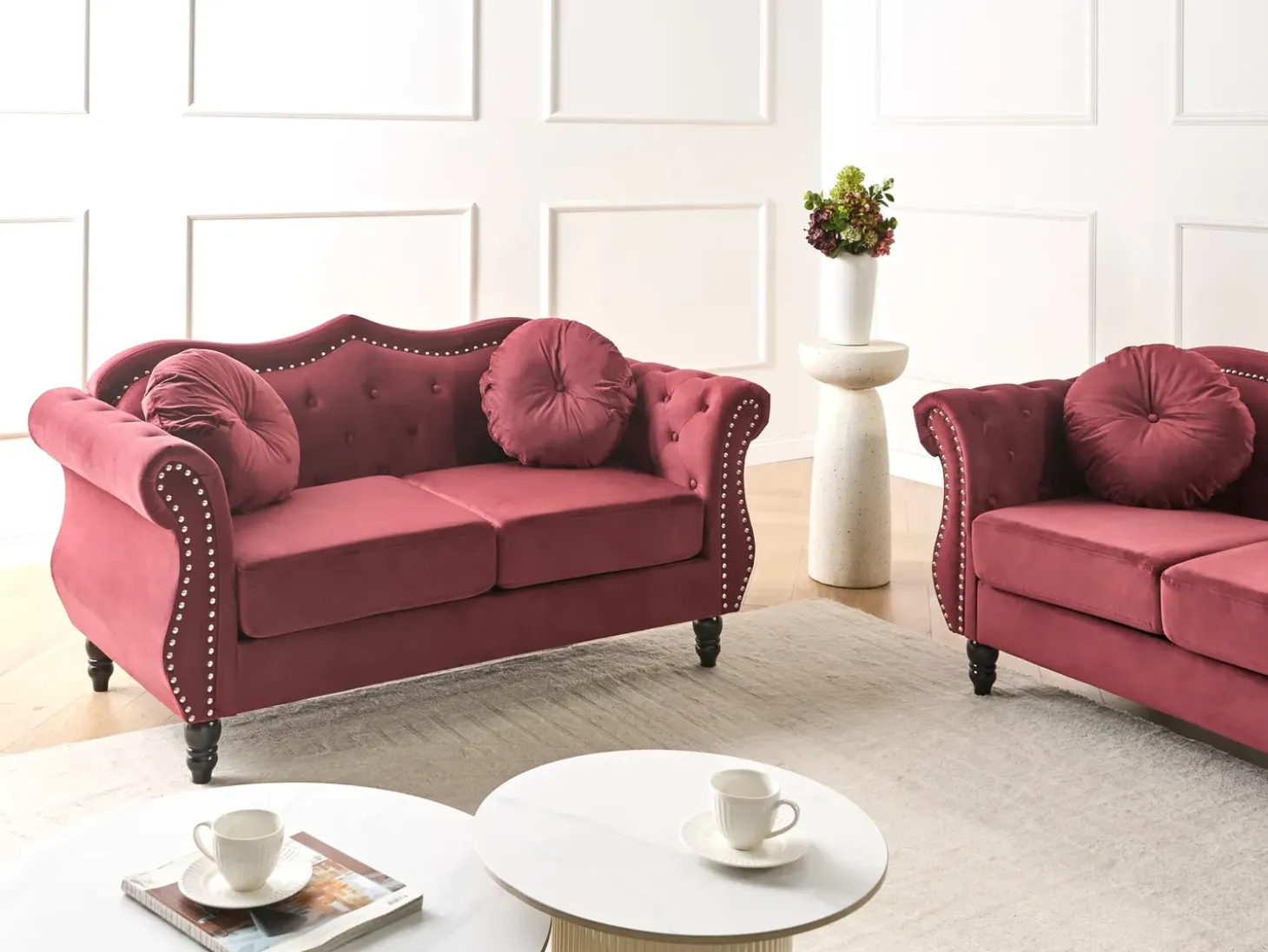 Hot Sofa dla 2 osób SKIEN Welur Bordowy Sofy Tapicerowane|Sofy Dwuosobowe