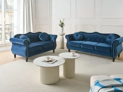 Outlet Sofa dla 2 osób SKIEN Welur Granatowy Sofy Tapicerowane|Sofy Dwuosobowe