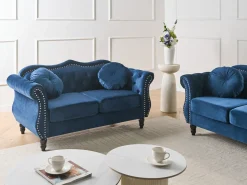 Outlet Sofa dla 2 osób SKIEN Welur Granatowy Sofy Tapicerowane|Sofy Dwuosobowe