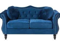 Outlet Sofa dla 2 osób SKIEN Welur Granatowy Sofy Tapicerowane|Sofy Dwuosobowe