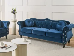 Clearance Sofa dla 3 osób SKIEN Welur Granatowy Sofy Tapicerowane|Kolekcje Sof