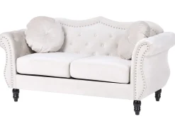 New Sofa dla 2 osób SKIEN Welur Jasnobeżowy Sofy Tapicerowane|Sofy Dwuosobowe