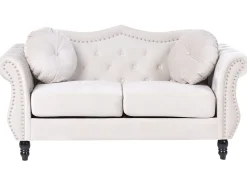 New Sofa dla 2 osób SKIEN Welur Jasnobeżowy Sofy Tapicerowane|Sofy Dwuosobowe