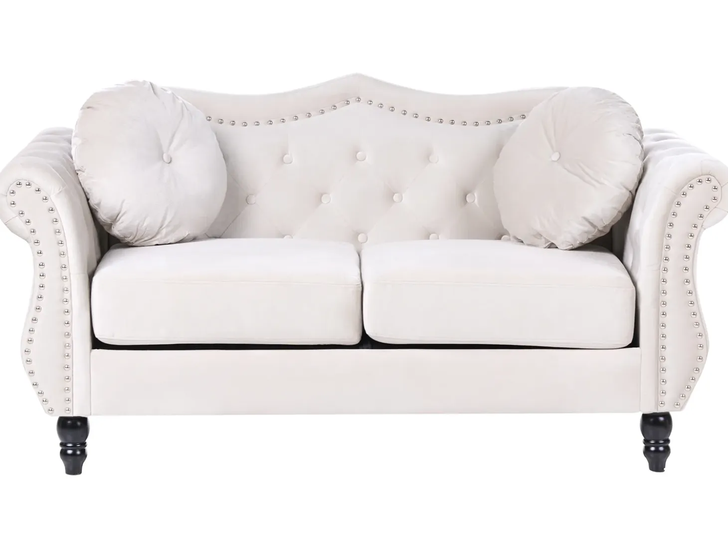 New Sofa dla 2 osób SKIEN Welur Jasnobeżowy Sofy Tapicerowane|Sofy Dwuosobowe